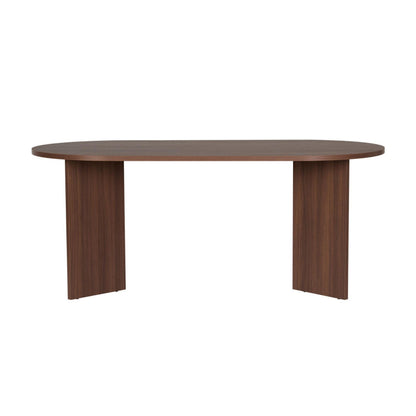 Vanrik 180x90cm Oval Dining Table with Twin Panel Legs — Dark Brown Oak Effect