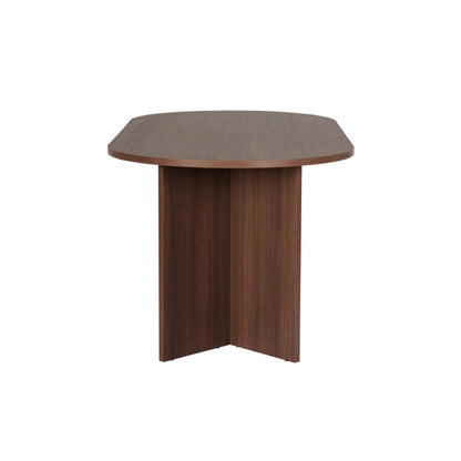 Vanrik 180x90cm Oval Dining Table with Twin Panel Legs — Dark Brown Oak Effect