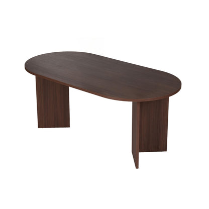 Vanrik 180x90cm Oval Dining Table with Twin Panel Legs — Dark Brown Oak Effect
