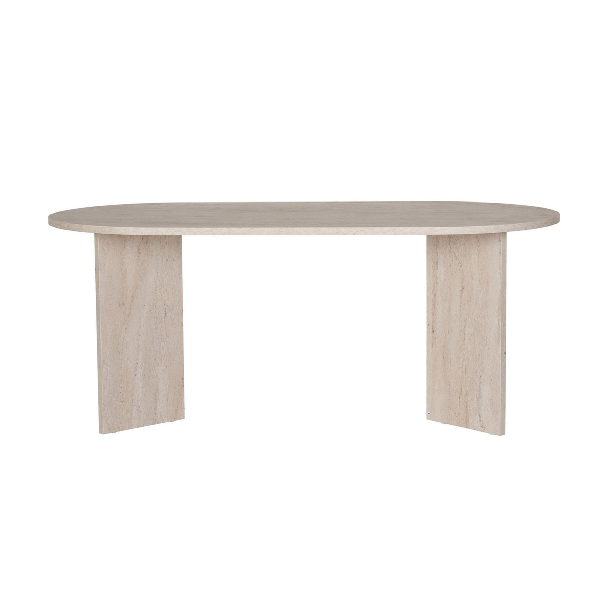 Vanrik 180x90cm Oval Dining Table with Twin Panel Legs — Travertine