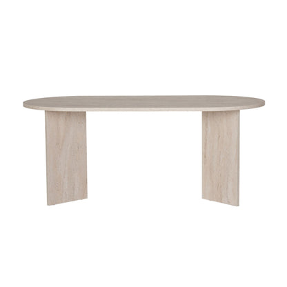 Vanrik 180x90cm Oval Dining Table with Twin Panel Legs — Travertine