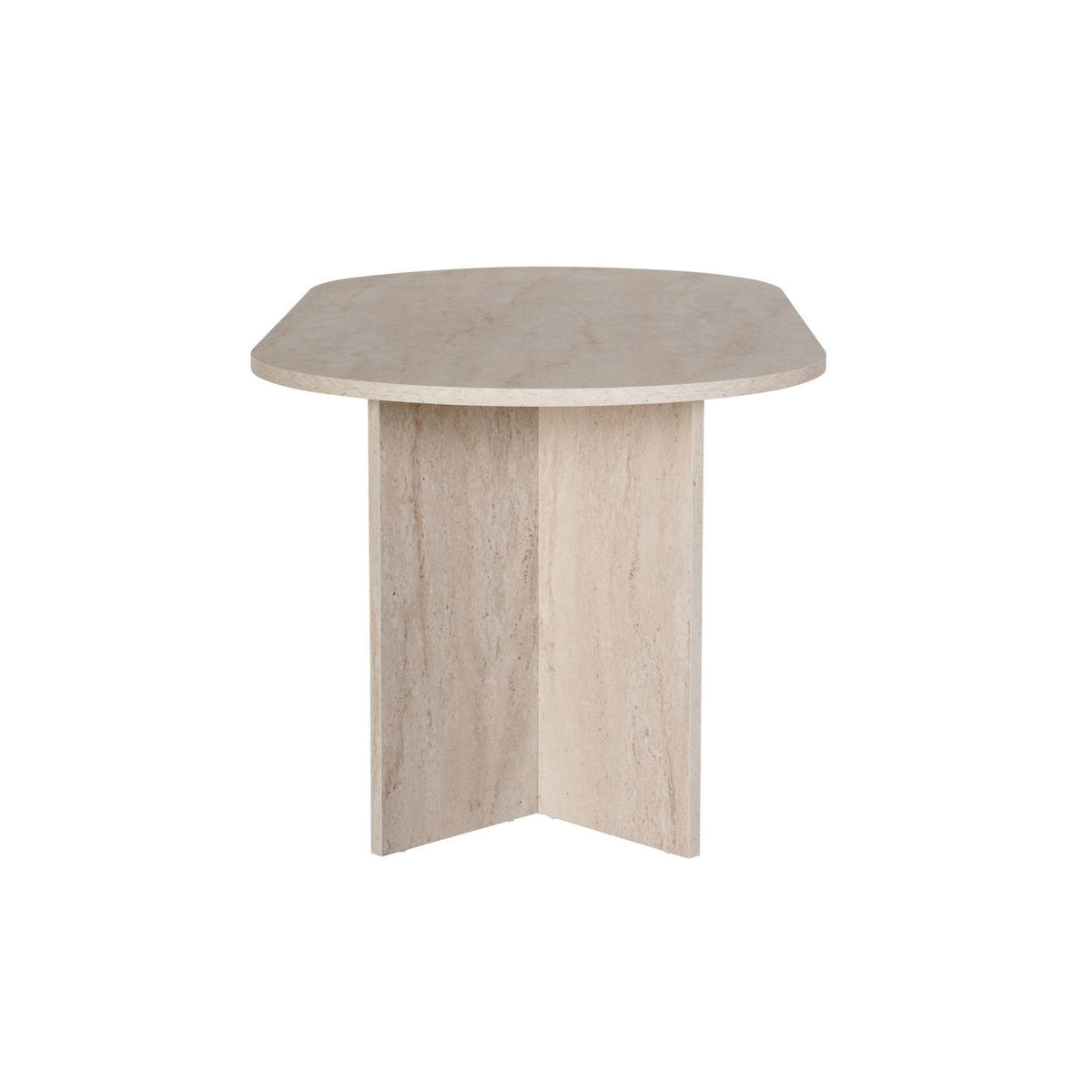 Vanrik 180x90cm Oval Dining Table with Twin Panel Legs — Travertine