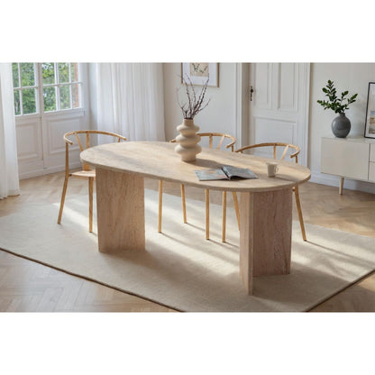 Vanrik 180x90cm Oval Dining Table with Twin Panel Legs — Travertine