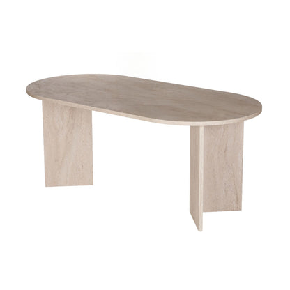 Vanrik 180x90cm Oval Dining Table with Twin Panel Legs — Travertine
