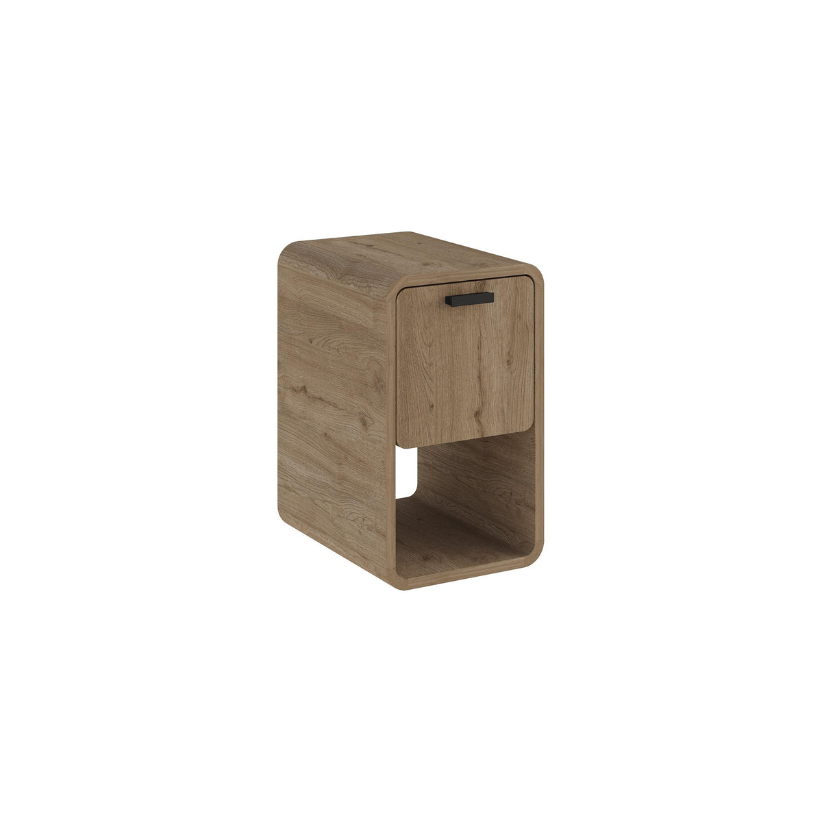 Sendra 30 cm Side Table with Drop-Down Door Storage — Dark Brown Oak Effect