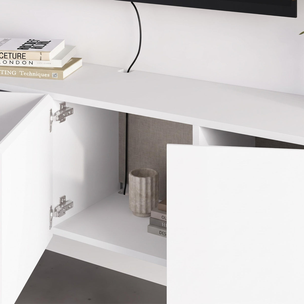 Hesmo 180cm Wall-Mounted TV Unit with 4 Soft-Close Doors — White