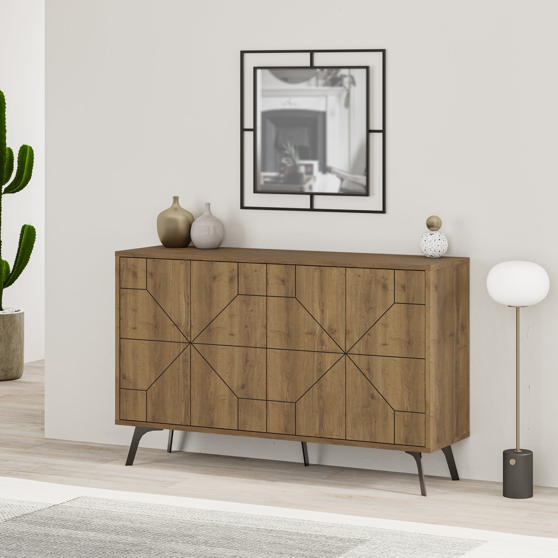 Modern sideboard cabinet with metal legs and closed storage, ideal for living room, dining area or hallway