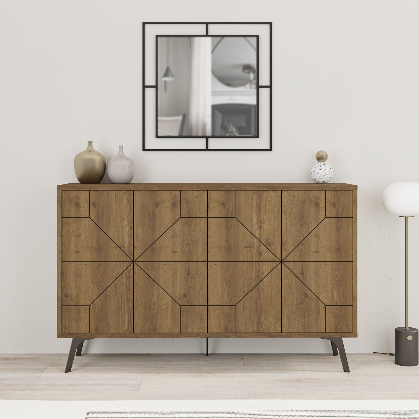Modern sideboard cabinet with metal legs and closed storage, ideal for living room, dining area or hallway