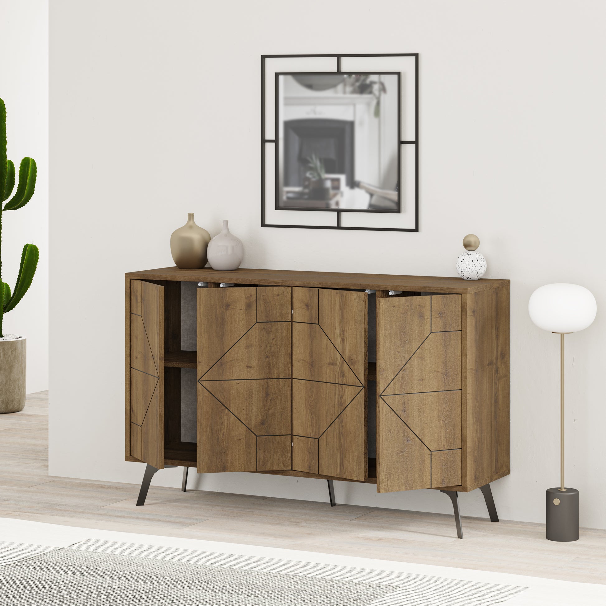 Modern sideboard cabinet with metal legs and closed storage, ideal for living room, dining area or hallway
