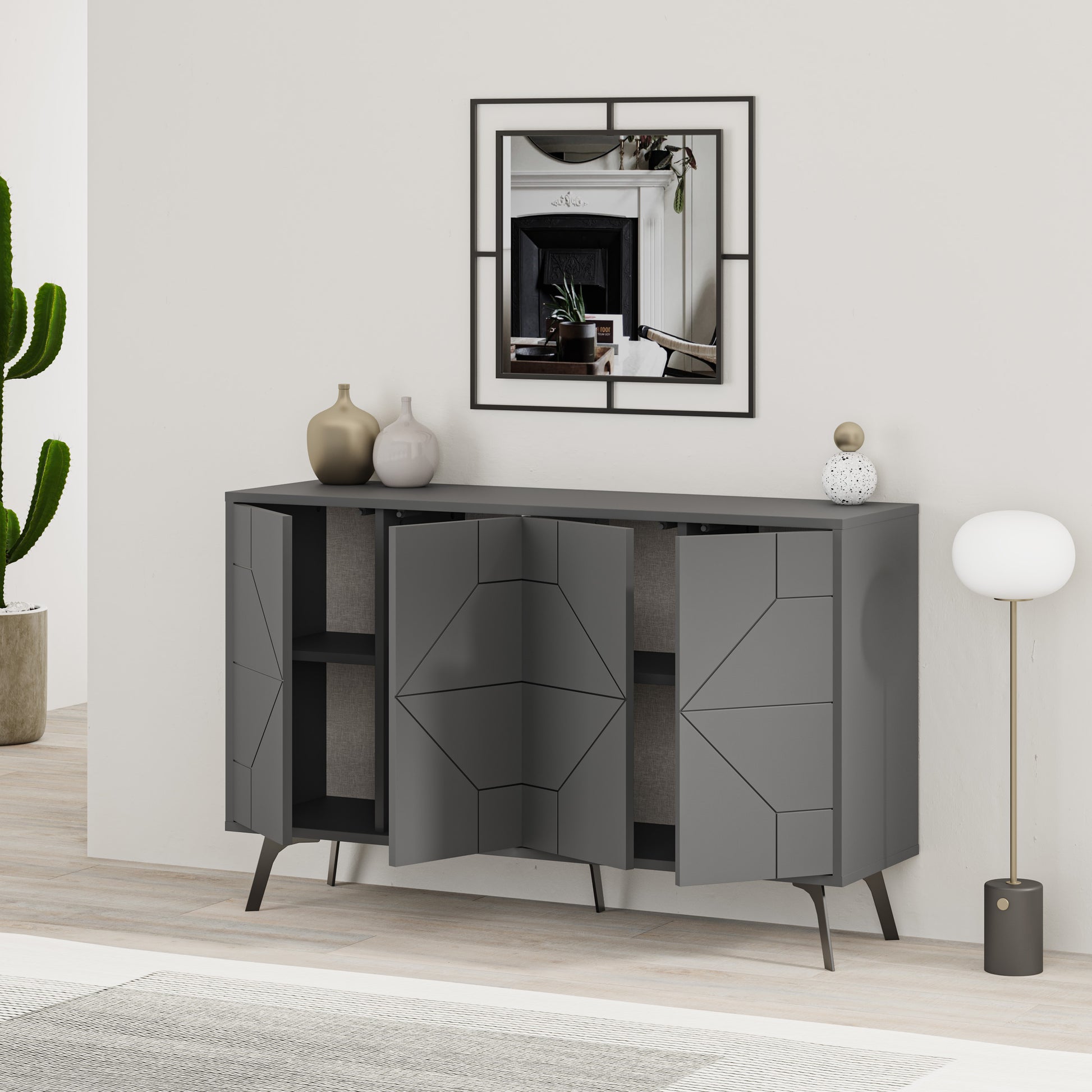 Modern sideboard cabinet with metal legs and closed storage, ideal for living room, dining area or hallway