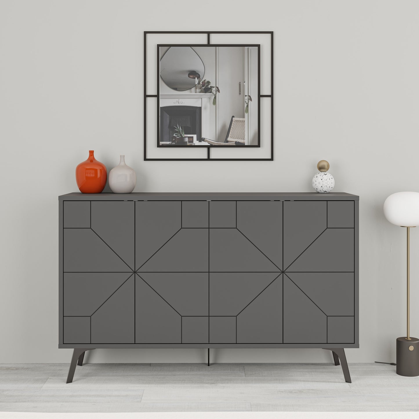 Modern sideboard cabinet with metal legs and closed storage, ideal for living room, dining area or hallway