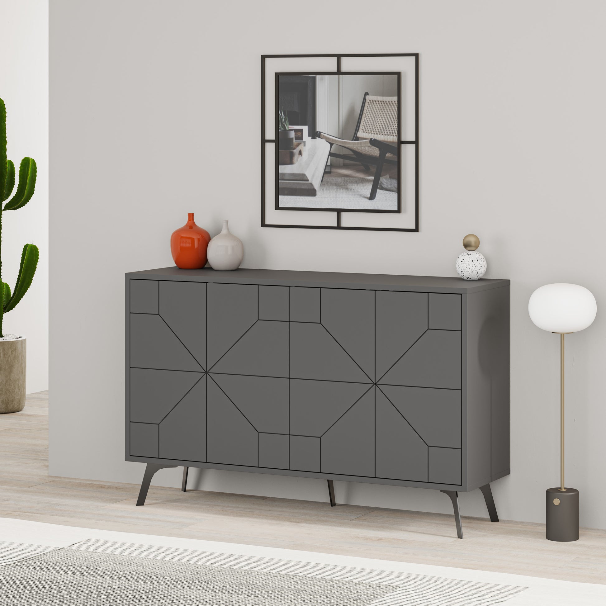 Modern sideboard cabinet with metal legs and closed storage, ideal for living room, dining area or hallway