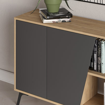 180 cm wide sideboard with anthracite and oak finish, ideal for modern living room or dining room storage