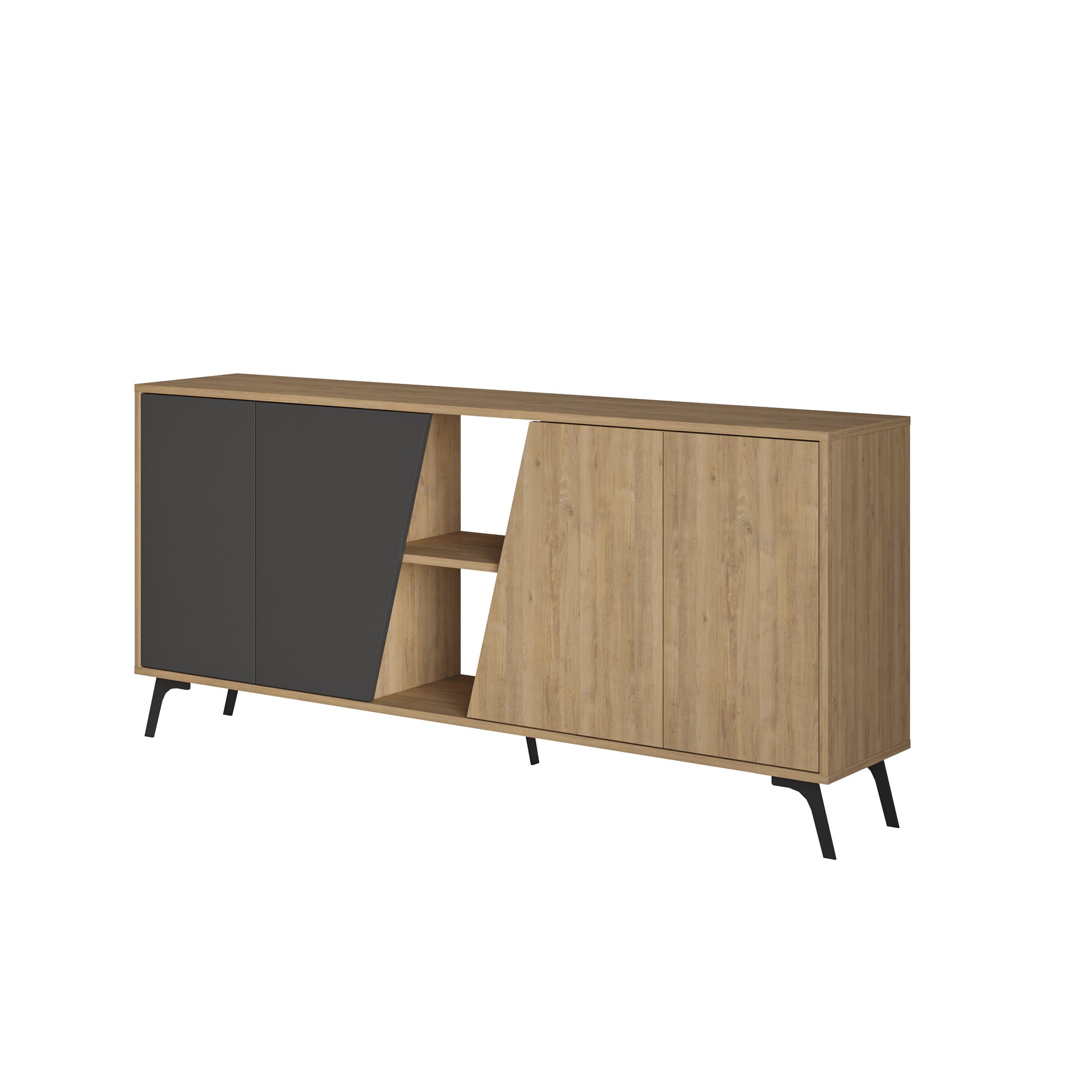 180 cm wide sideboard with anthracite and oak finish, ideal for modern living room or dining room storage