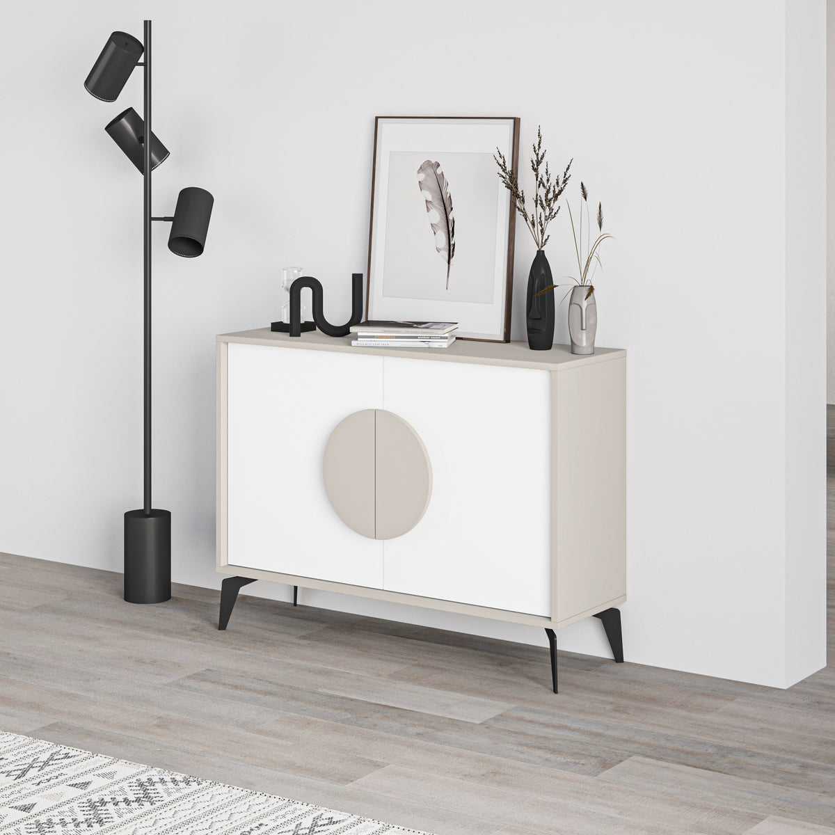 Modern sideboard cabinet with metal legs and closed storage, ideal for living room, dining area or hallway