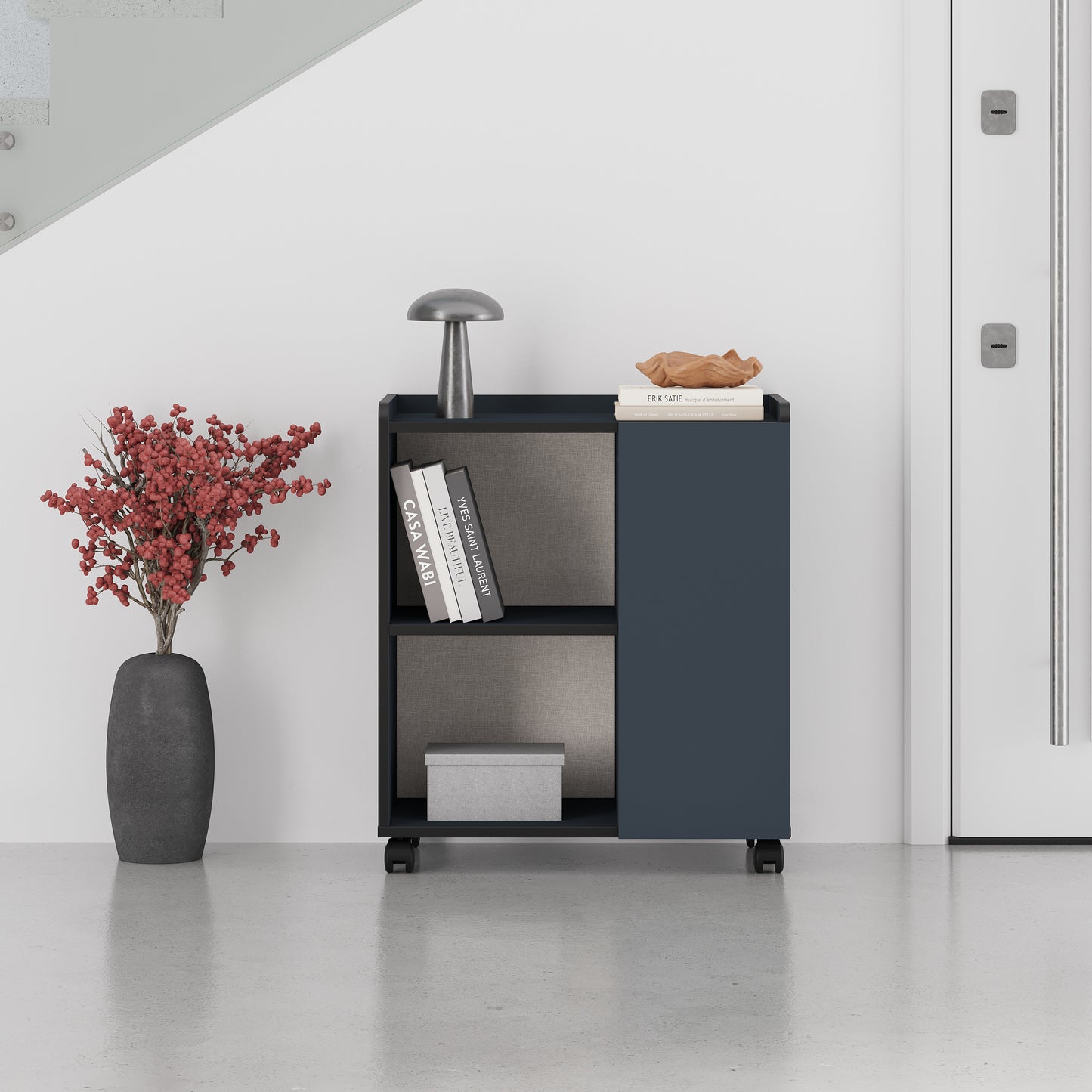 Zeo Cabinet with Wheels – Space Saving Storage Unit with Open & Closed Shelves