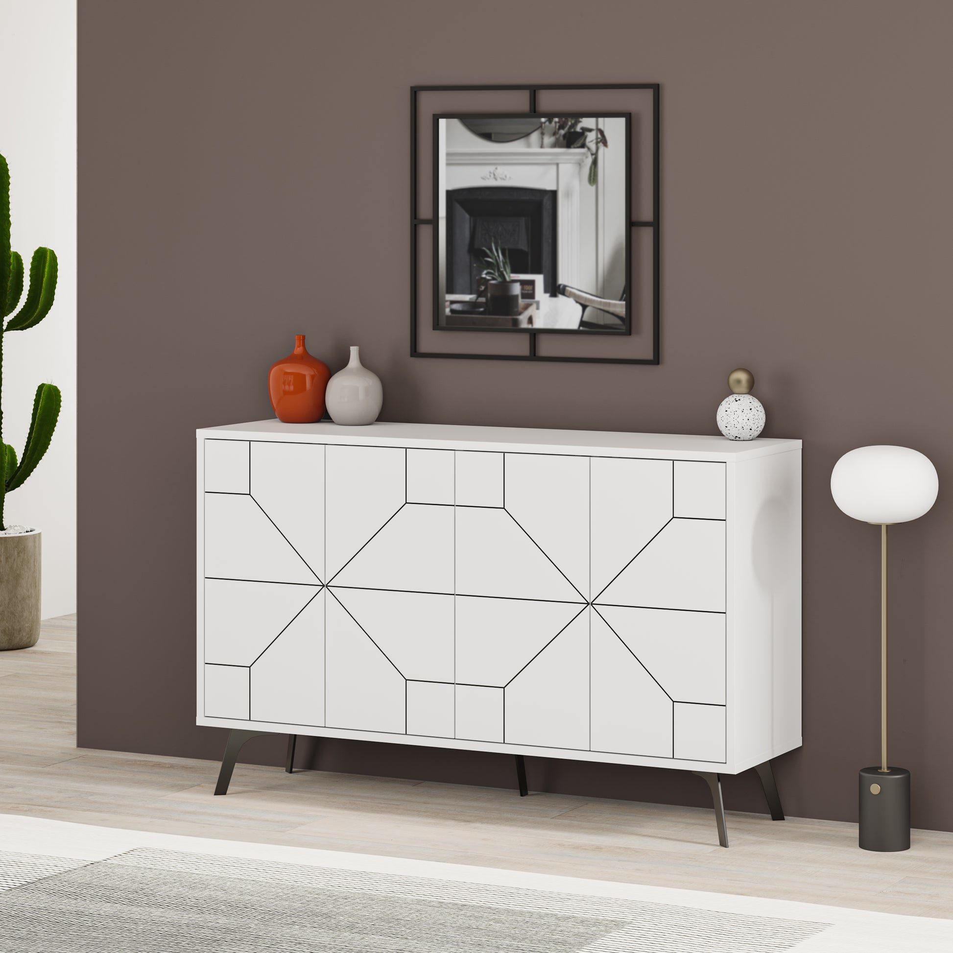 Modern sideboard cabinet with metal legs and closed storage, ideal for living room, dining area or hallway