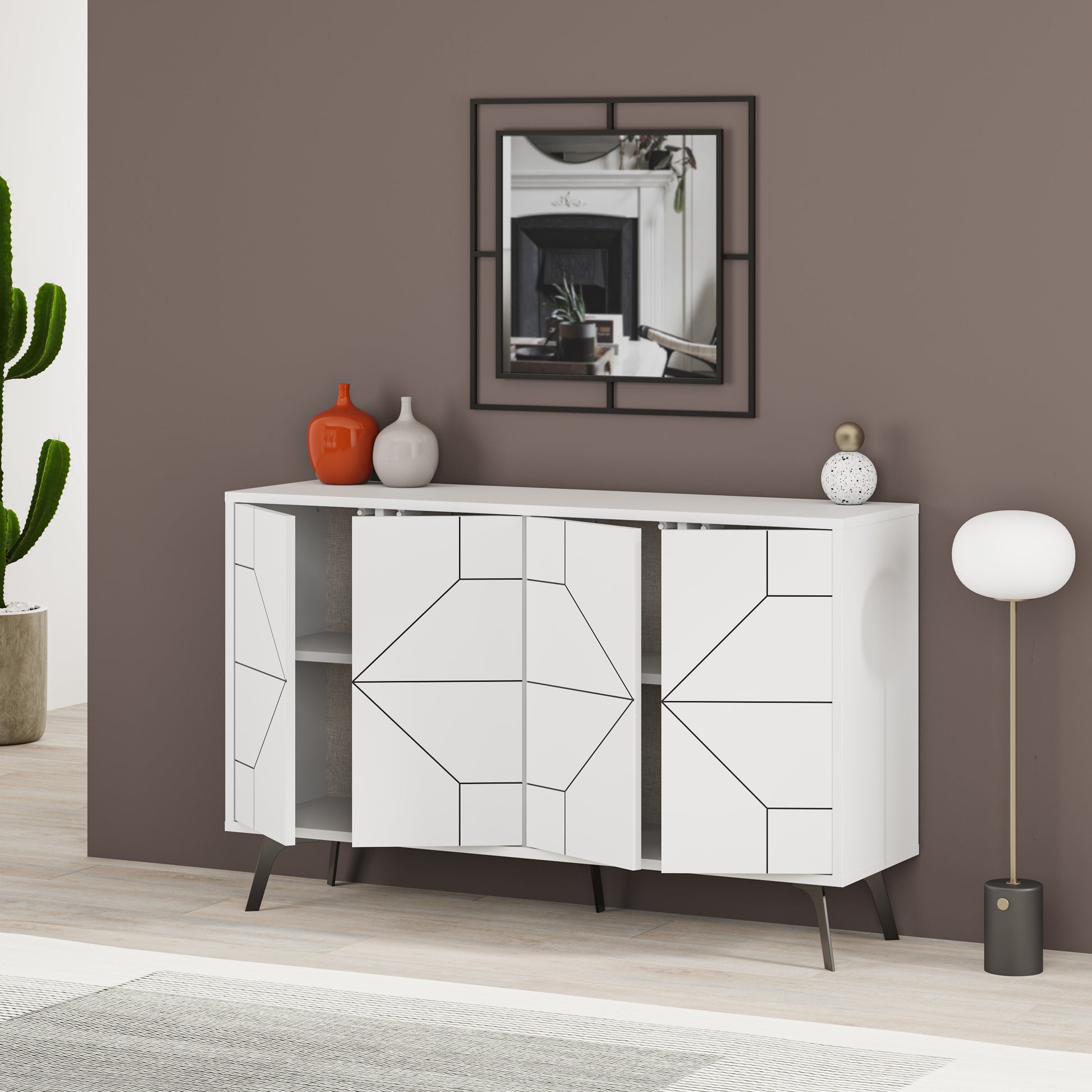Modern sideboard cabinet with metal legs and closed storage, ideal for living room, dining area or hallway