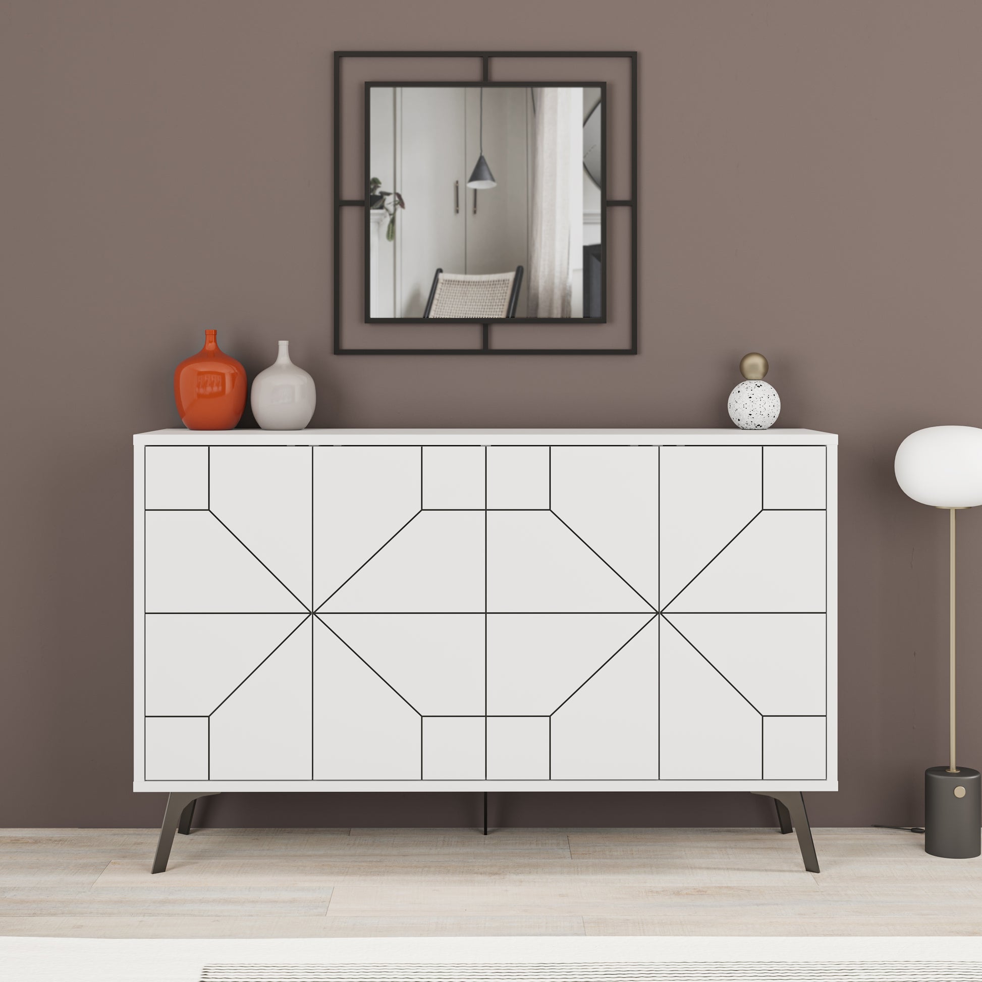 Modern sideboard cabinet with metal legs and closed storage, ideal for living room, dining area or hallway