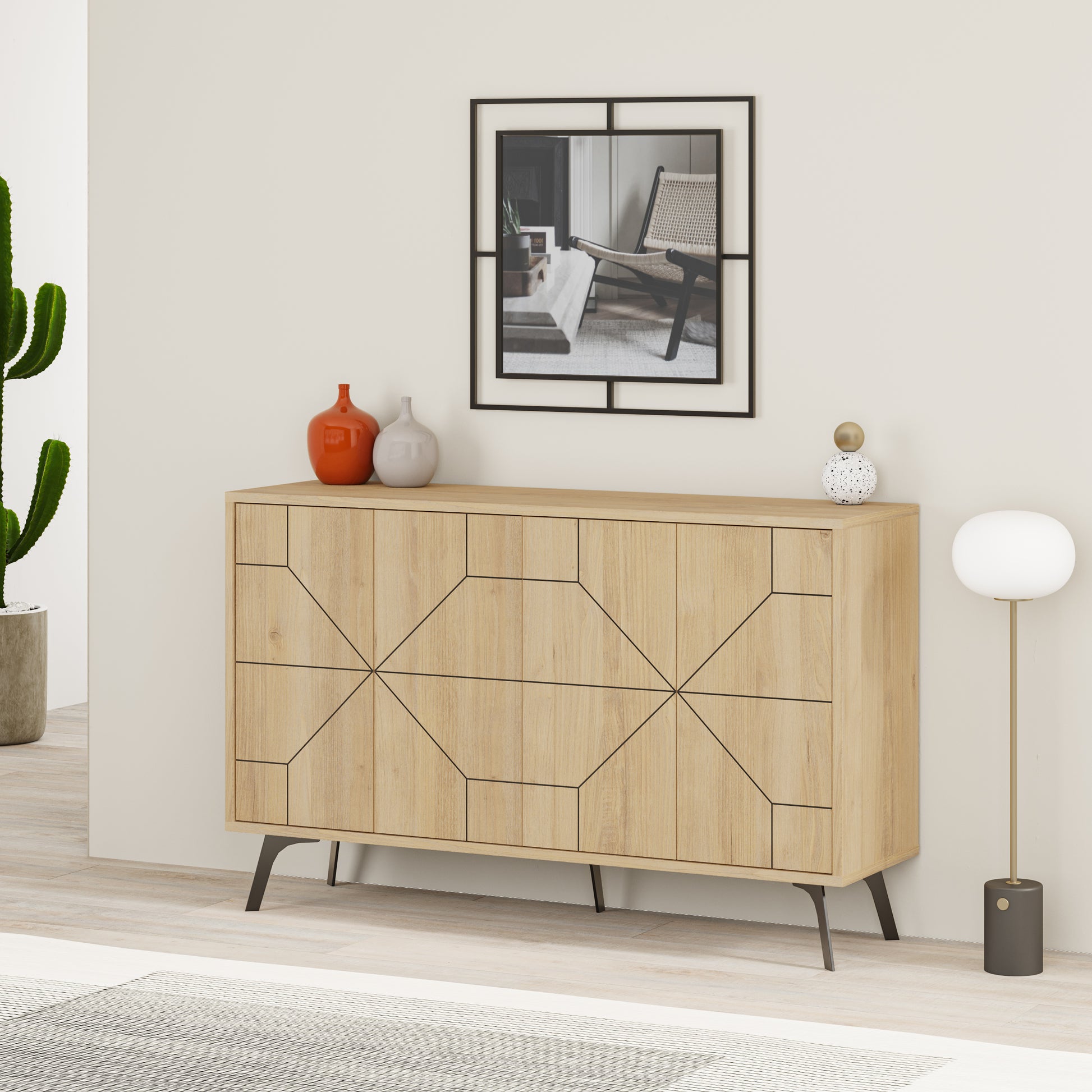Modern sideboard cabinet with metal legs and closed storage, ideal for living room, dining area or hallway