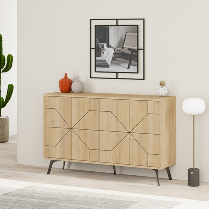 Modern sideboard cabinet with metal legs and closed storage, ideal for living room, dining area or hallway