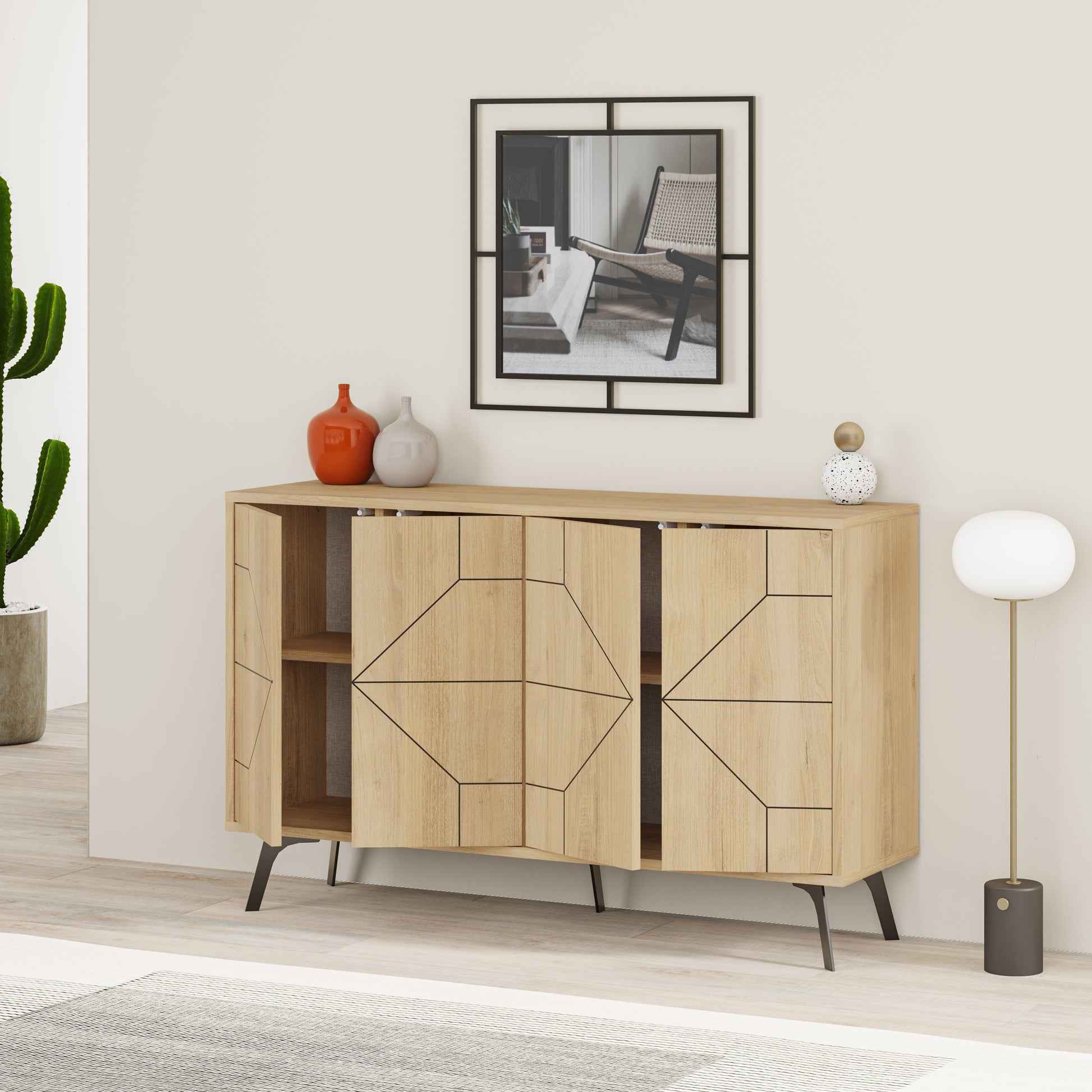 Modern sideboard cabinet with metal legs and closed storage, ideal for living room, dining area or hallway