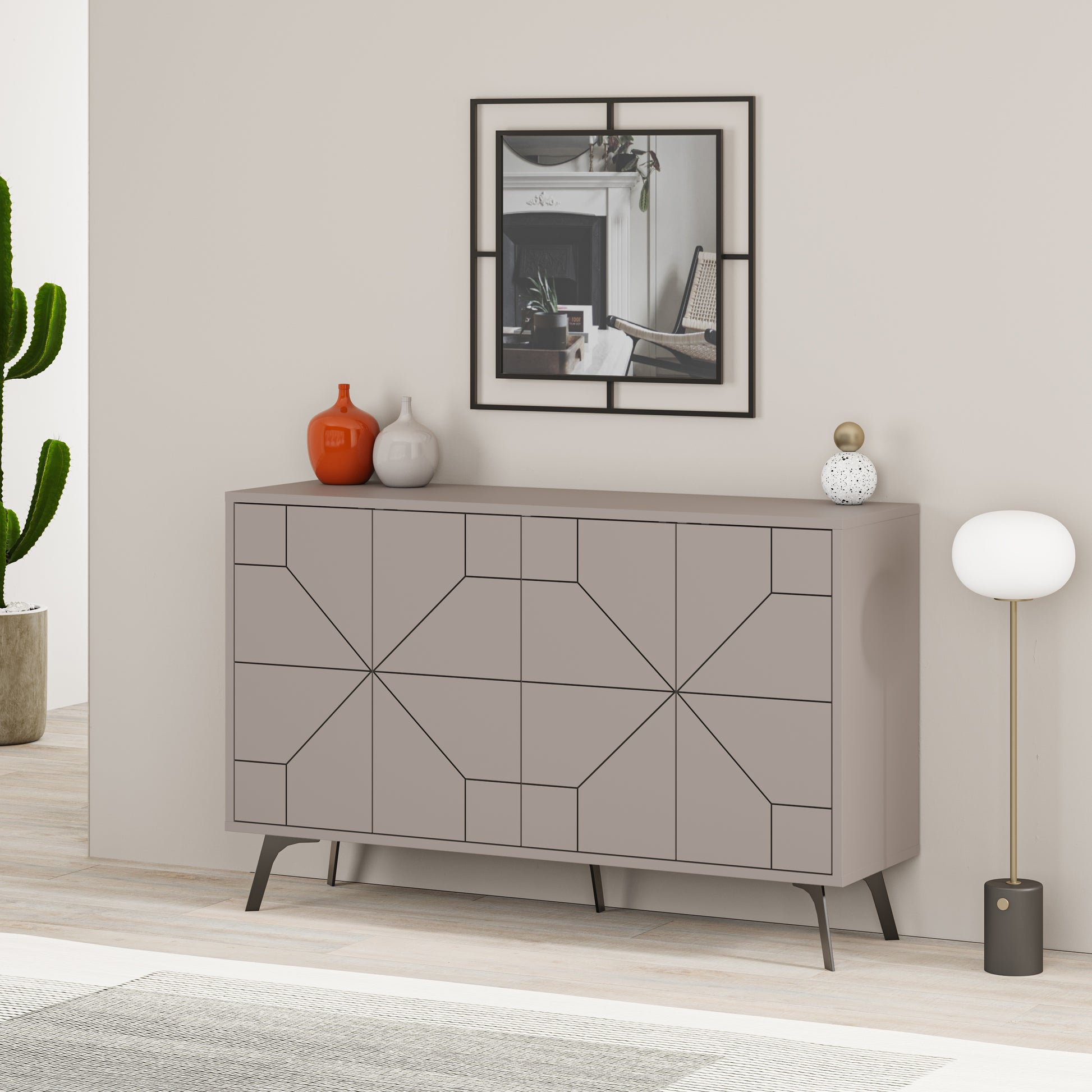 Modern sideboard cabinet with metal legs and closed storage, ideal for living room, dining area or hallway