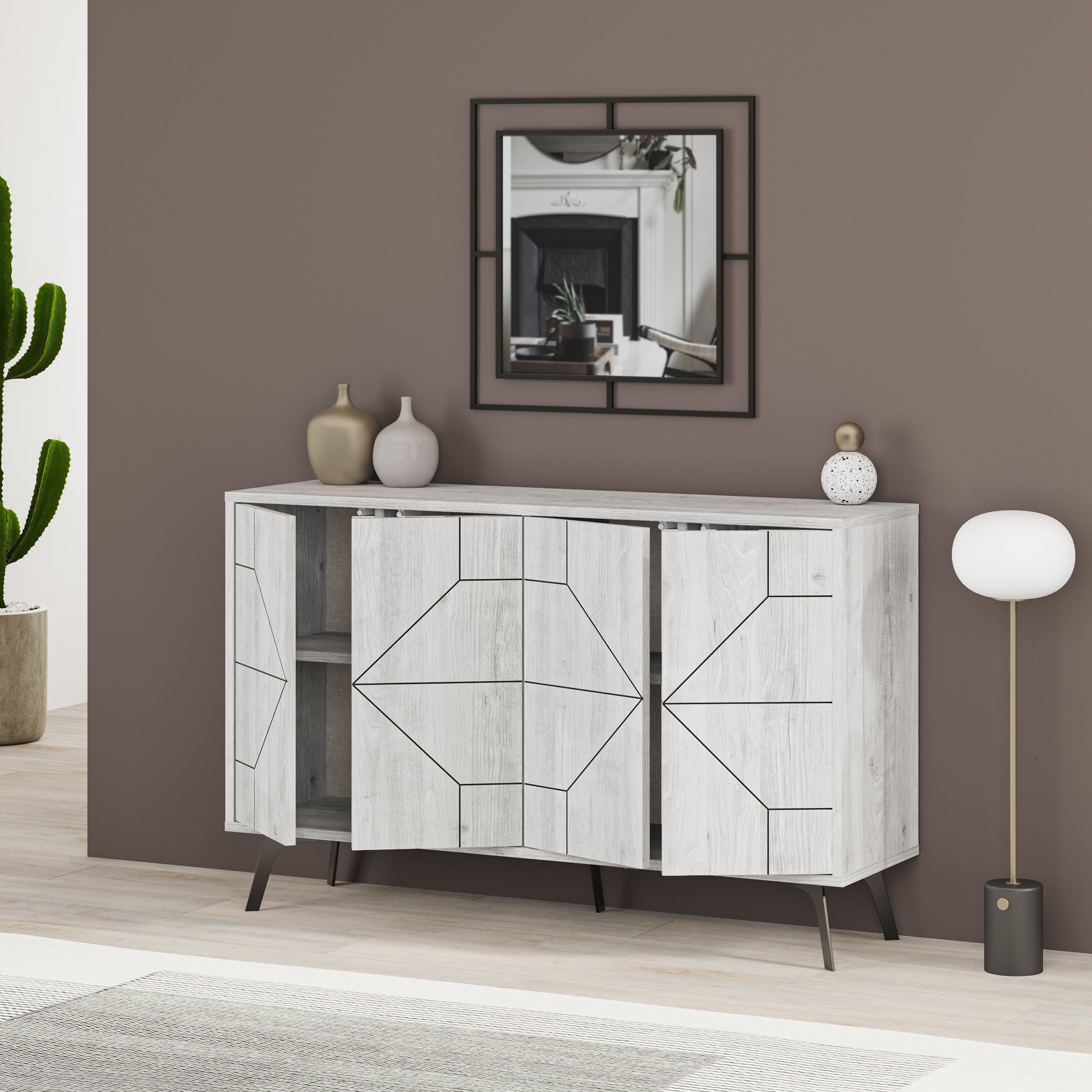 Modern sideboard cabinet with metal legs and closed storage, ideal for living room, dining area or hallway