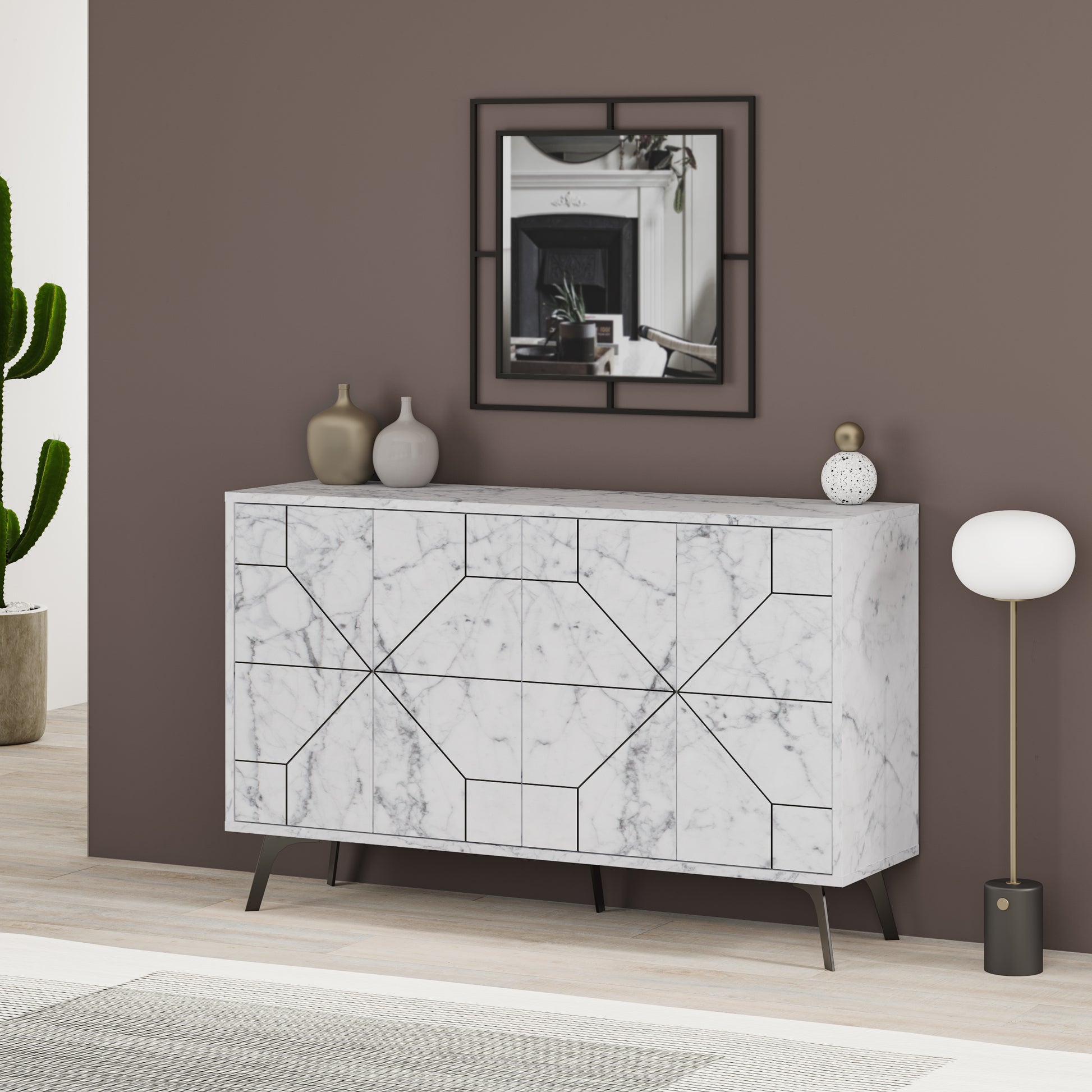 Modern sideboard cabinet with metal legs and closed storage, ideal for living room, dining area or hallway