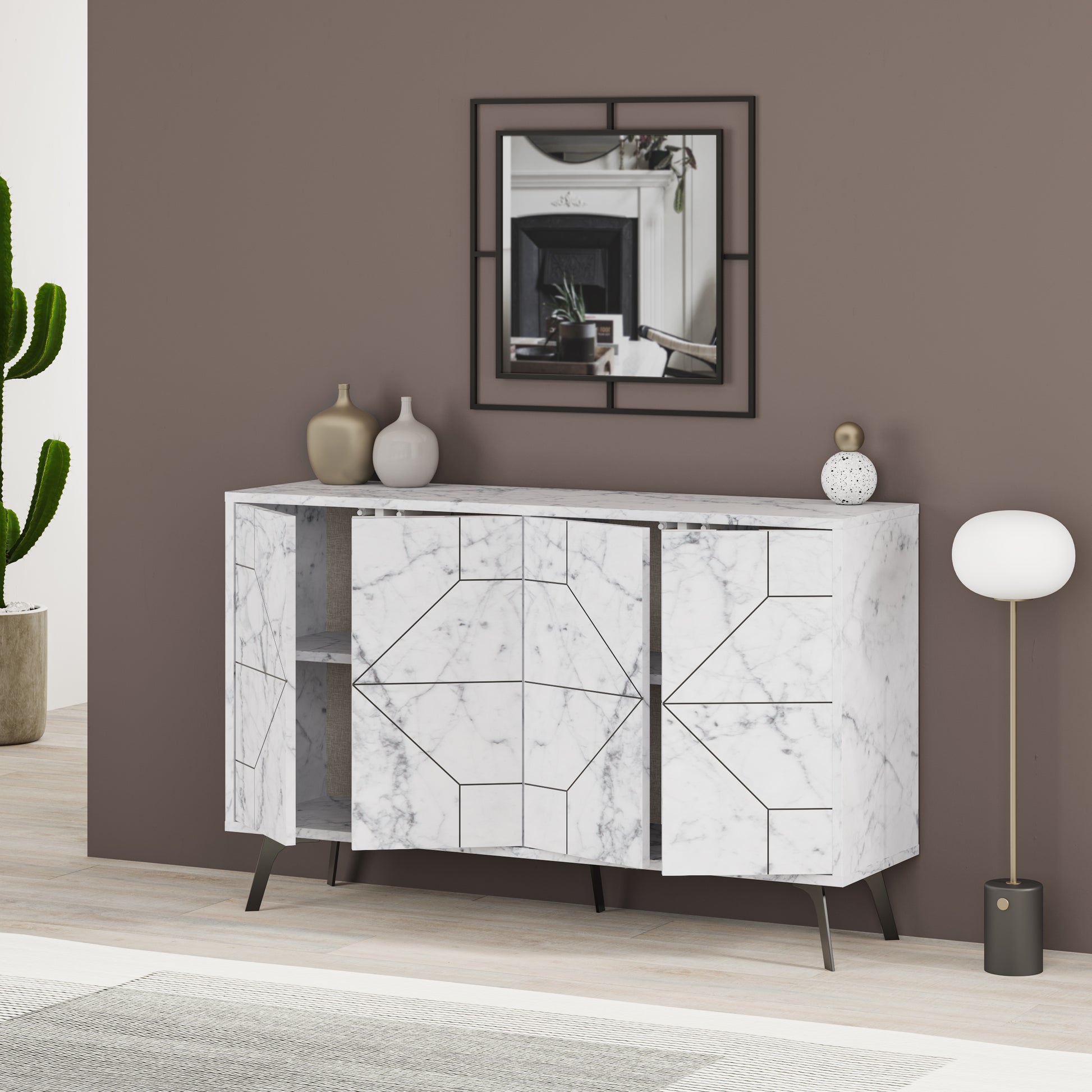 Modern sideboard cabinet with metal legs and closed storage, ideal for living room, dining area or hallway