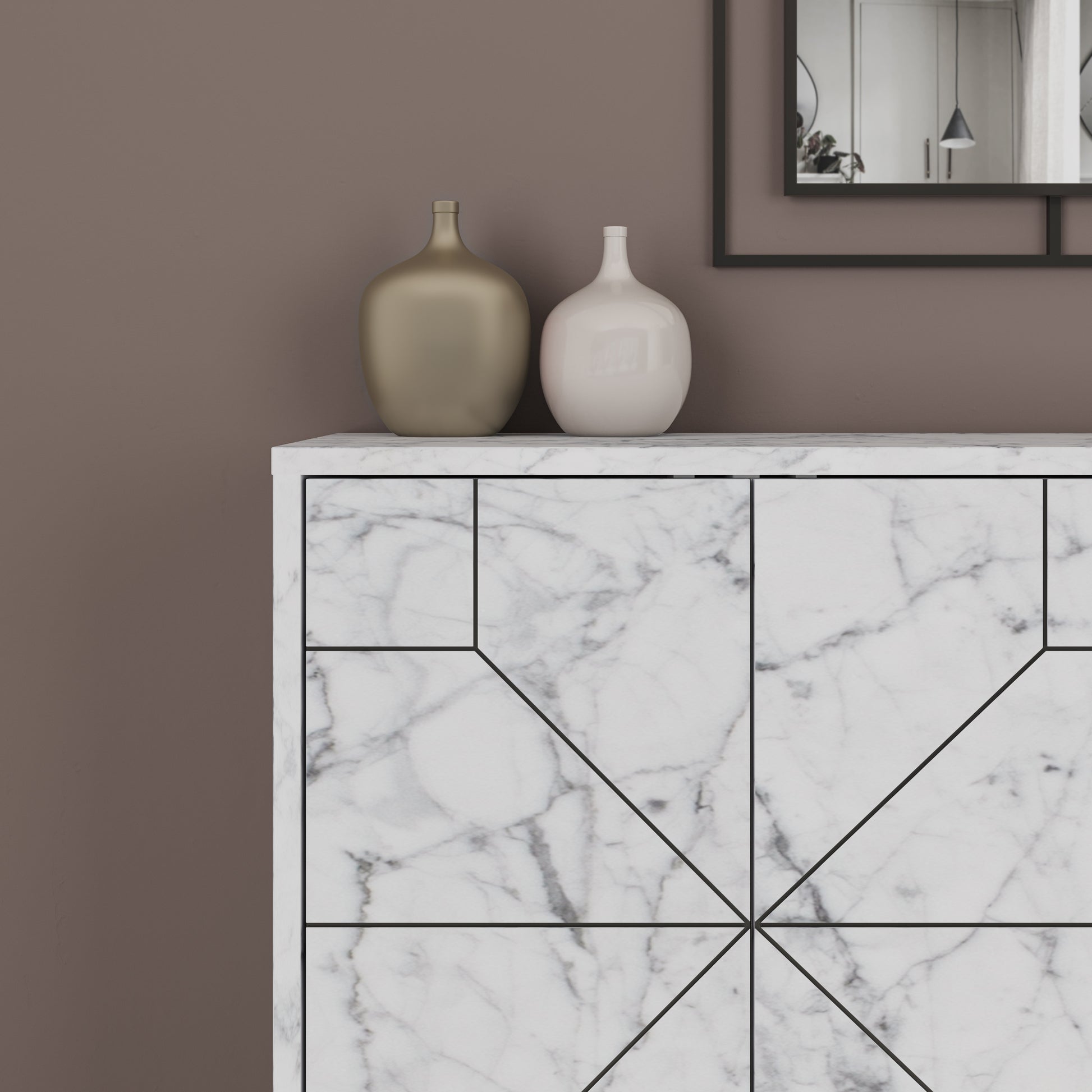 Modern sideboard cabinet with metal legs and closed storage, ideal for living room, dining area or hallway