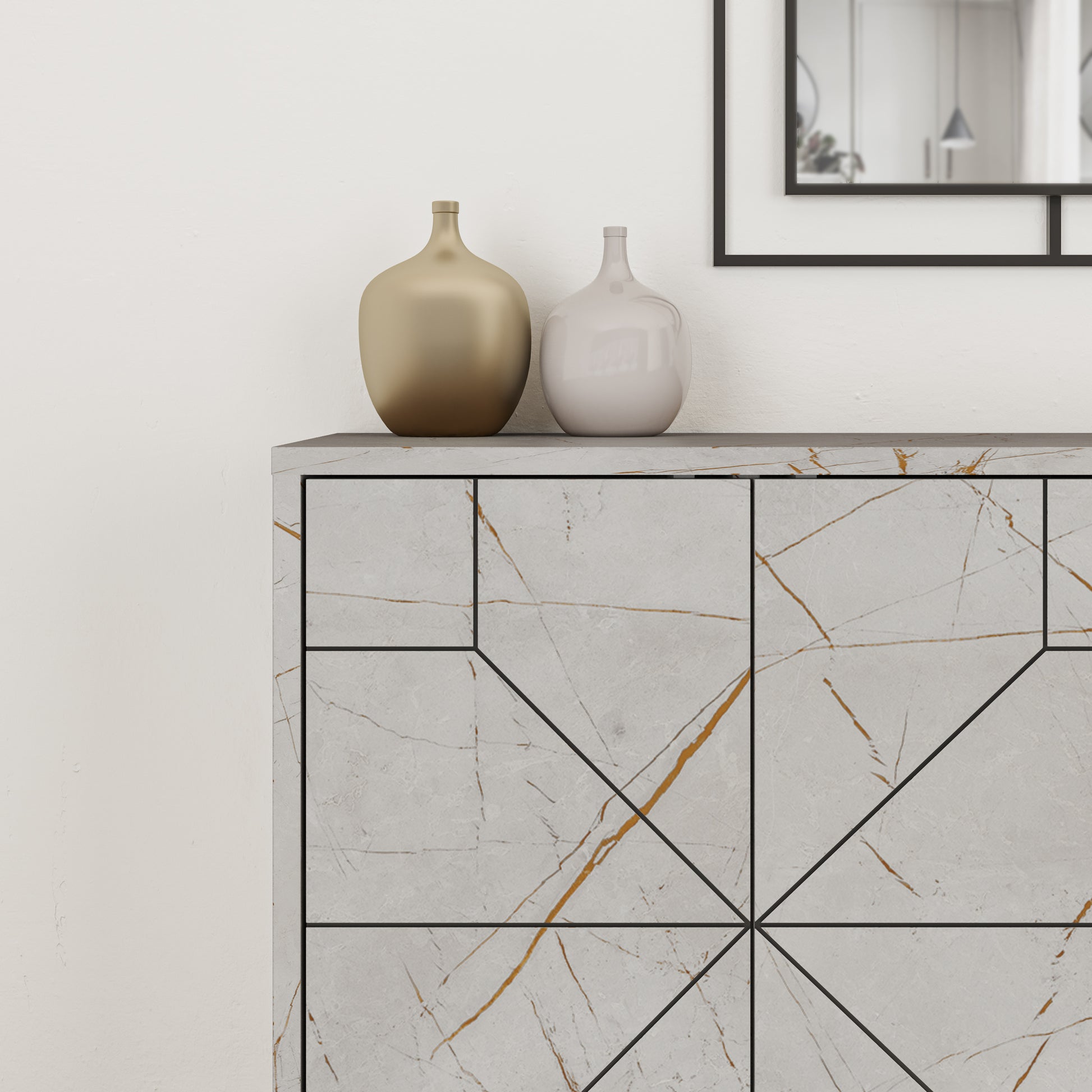 Modern sideboard cabinet with metal legs and closed storage, ideal for living room, dining area or hallway