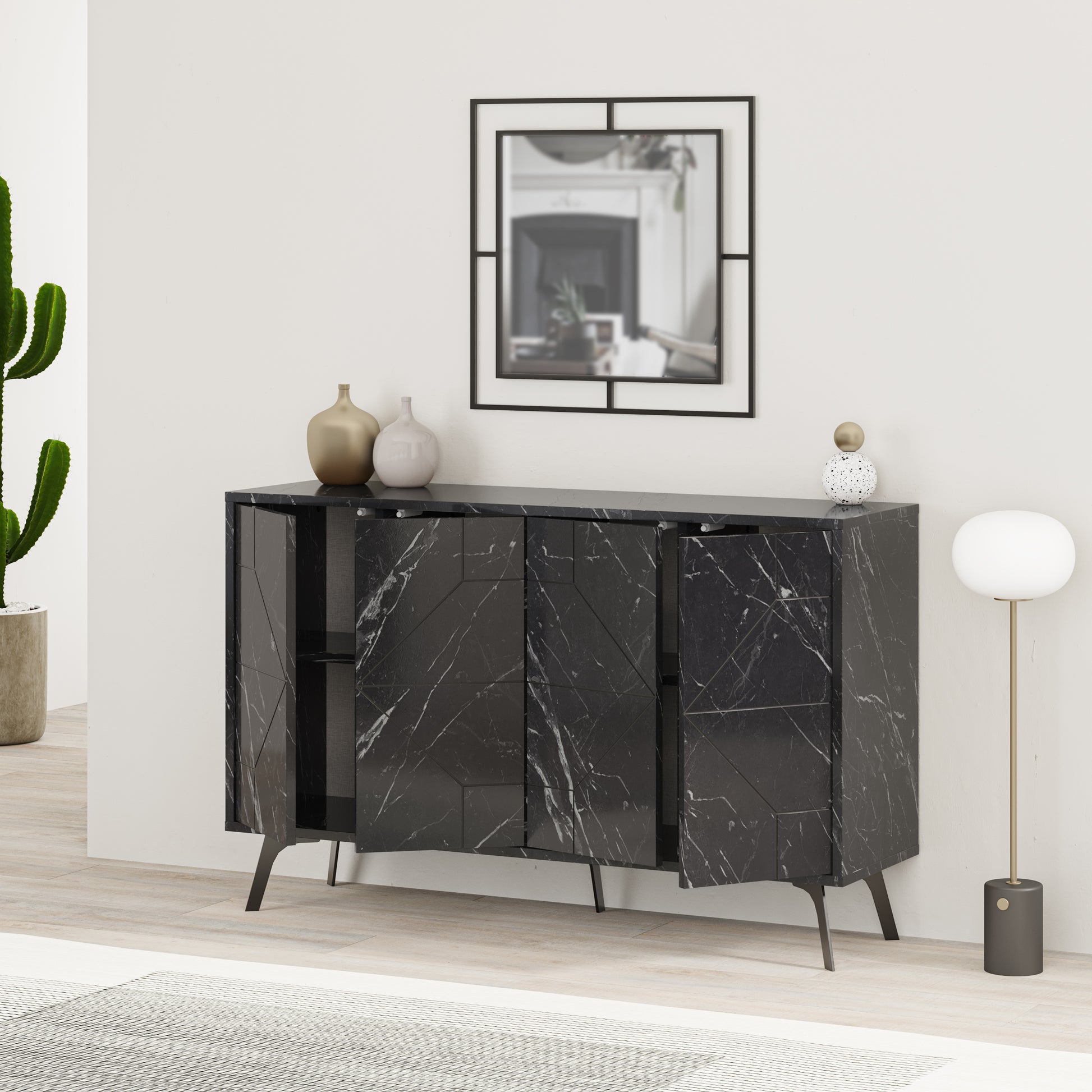 Modern sideboard cabinet with metal legs and closed storage, ideal for living room, dining area or hallway