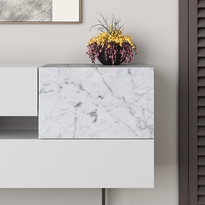 Modern white sideboard with marble effect doors and drawers, perfect for living room, dining room or hallway storage