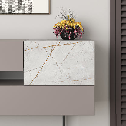 Modern light mocha sideboard with grey marble effect doors and drawers, perfect for living room, dining room or hallway storage