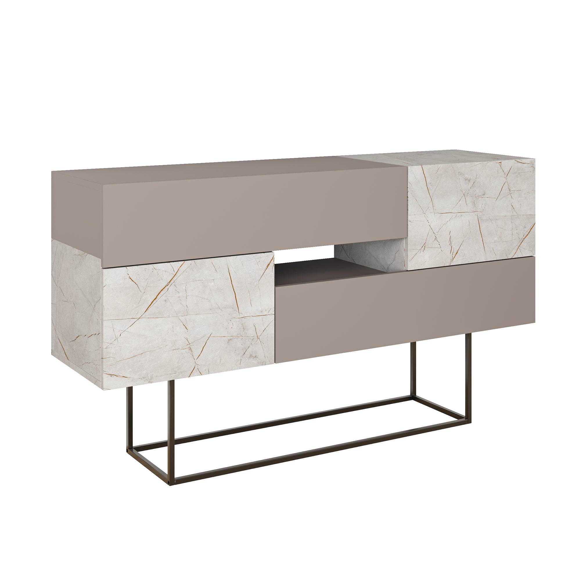 Modern light mocha sideboard with grey marble effect doors and drawers, perfect for living room, dining room or hallway storage