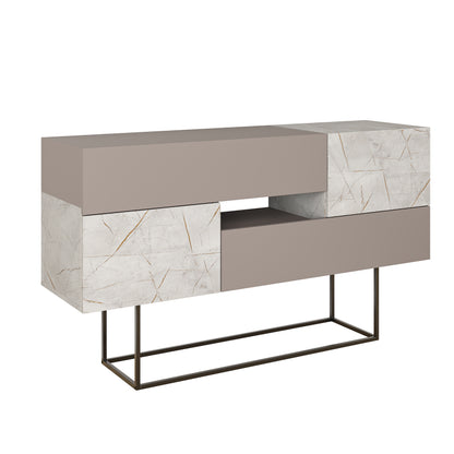 Modern light mocha sideboard with grey marble effect doors and drawers, perfect for living room, dining room or hallway storage