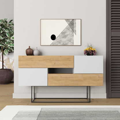 Modern oak sideboard with white doors and drawers, perfect for living room, dining room or hallway storage