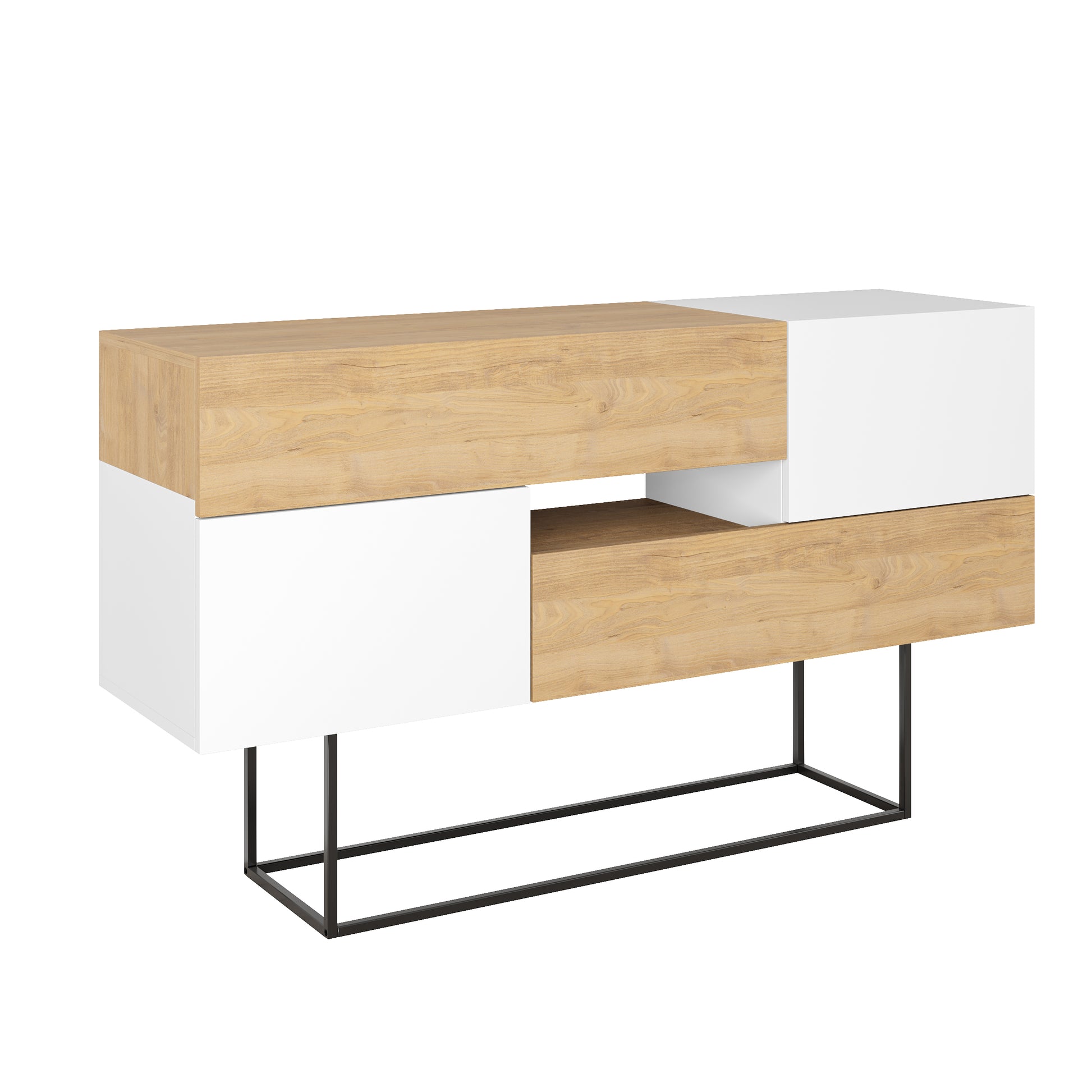 Modern oak sideboard with white doors and drawers, perfect for living room, dining room or hallway storage