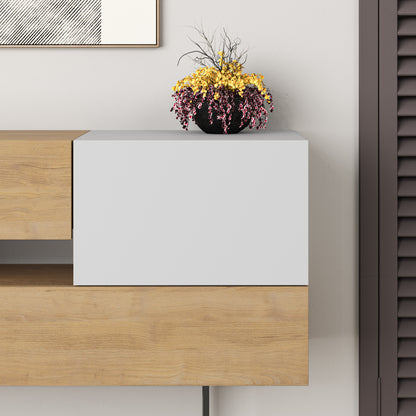 Modern oak sideboard with white doors and drawers, perfect for living room, dining room or hallway storage