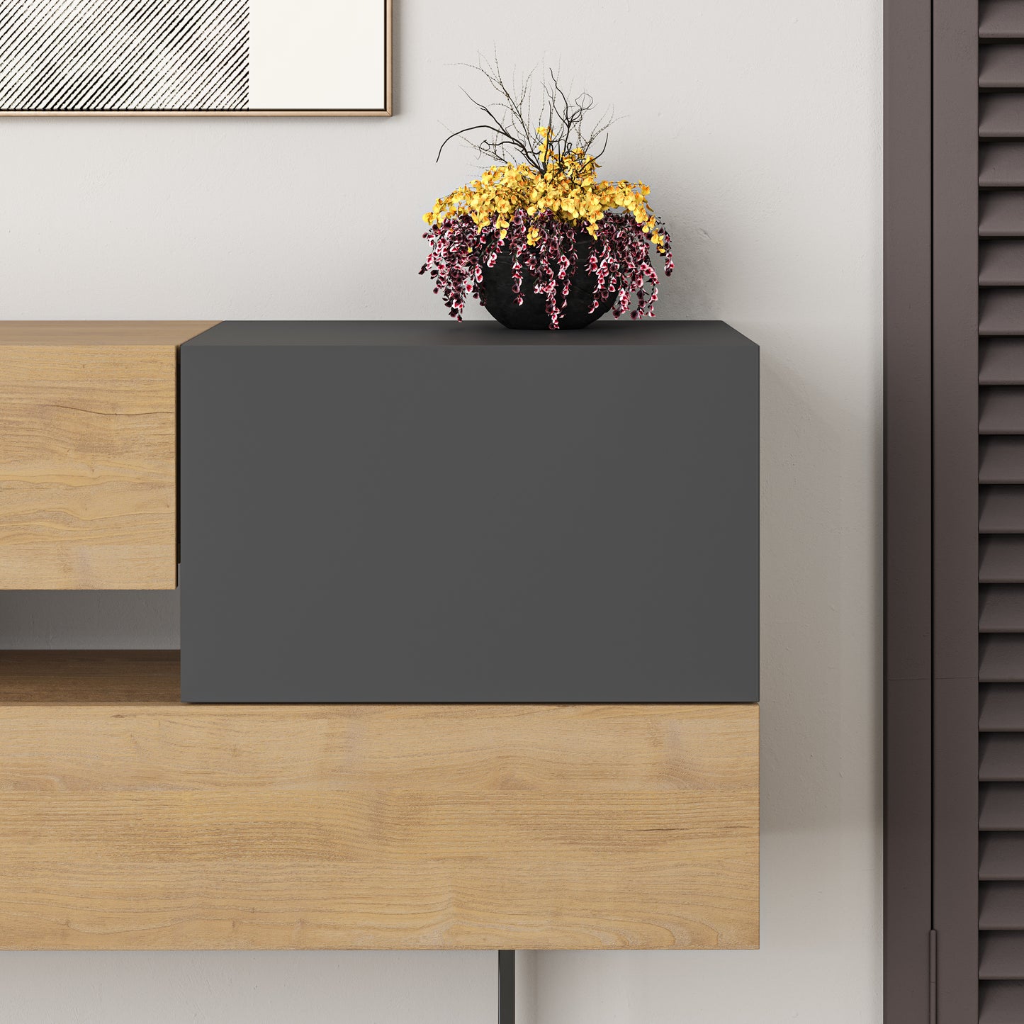 Modern oak sideboard with anthracite doors and drawers, perfect for living room, dining room or hallway storage