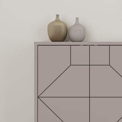 Modern sideboard cabinet with metal legs and geometric doors, ideal for stylish storage in living or dining rooms