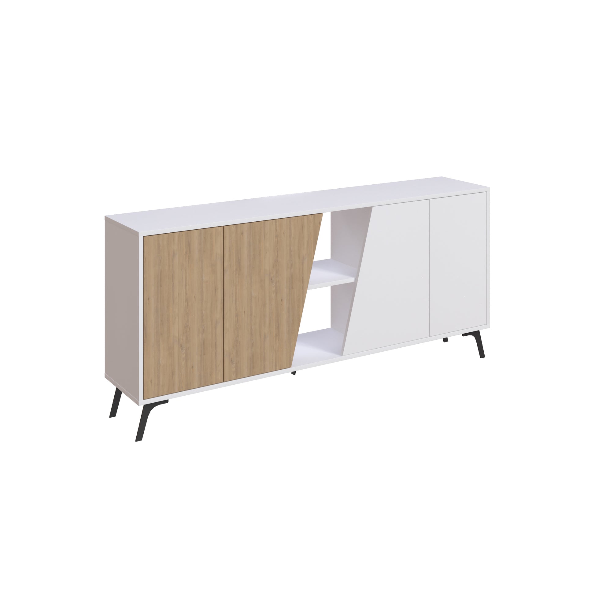 180 cm wide sideboard with white and oak finish, ideal for modern living room or dining room storage