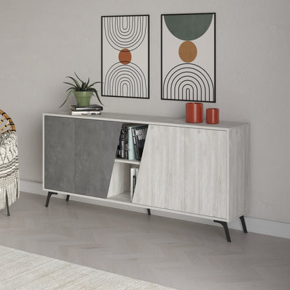 180 cm wide sideboard with retro grey and ancient white finish, ideal for modern living room or dining room storage