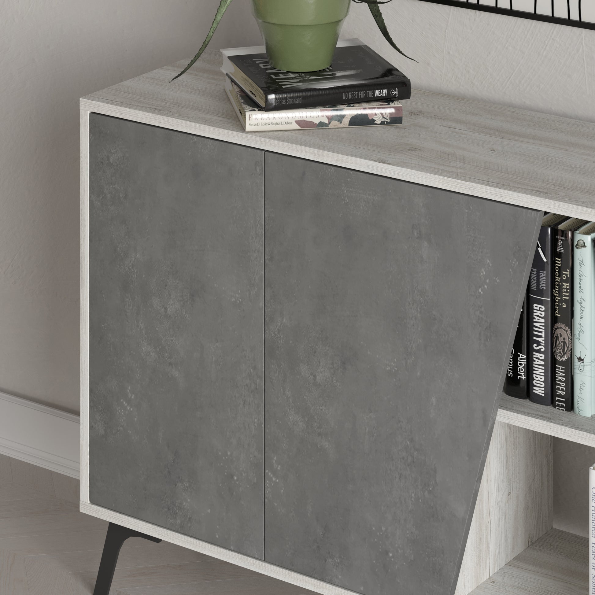 180 cm wide sideboard with retro grey and ancient white finish, ideal for modern living room or dining room storage