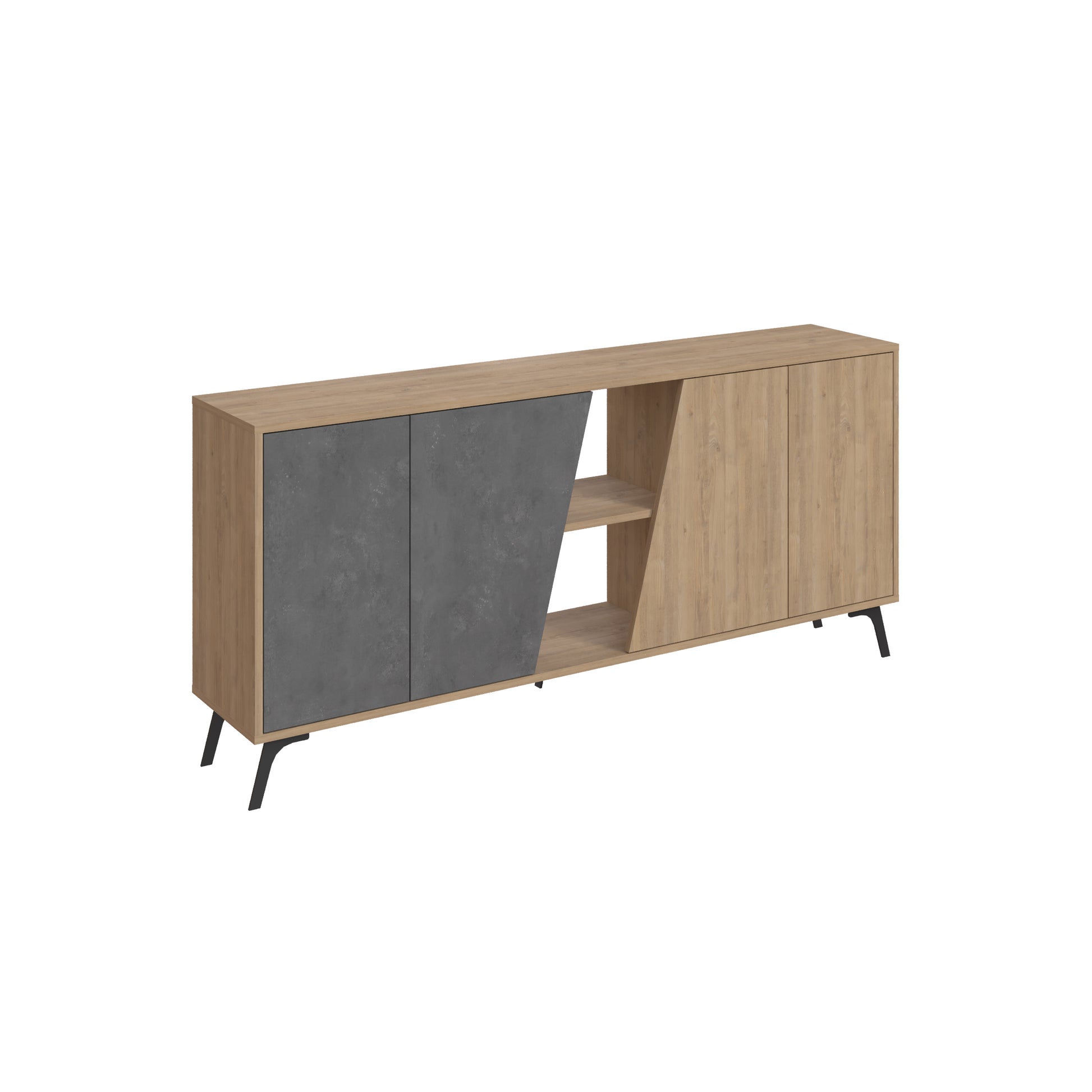 180 cm wide sideboard with retro grey and oak finish, ideal for modern living room or dining room storage