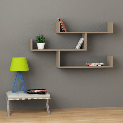 Snerra 119 cm 3-Tier Wall-Mounted Shelf Unit — Mocha Grey, image 1