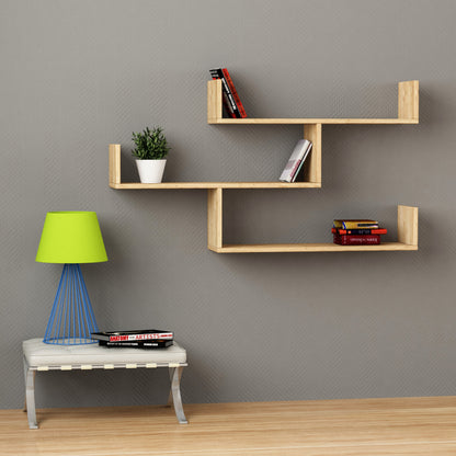 Snerra 119 cm 3-Tier Wall-Mounted Shelf Unit — Oak, image 1