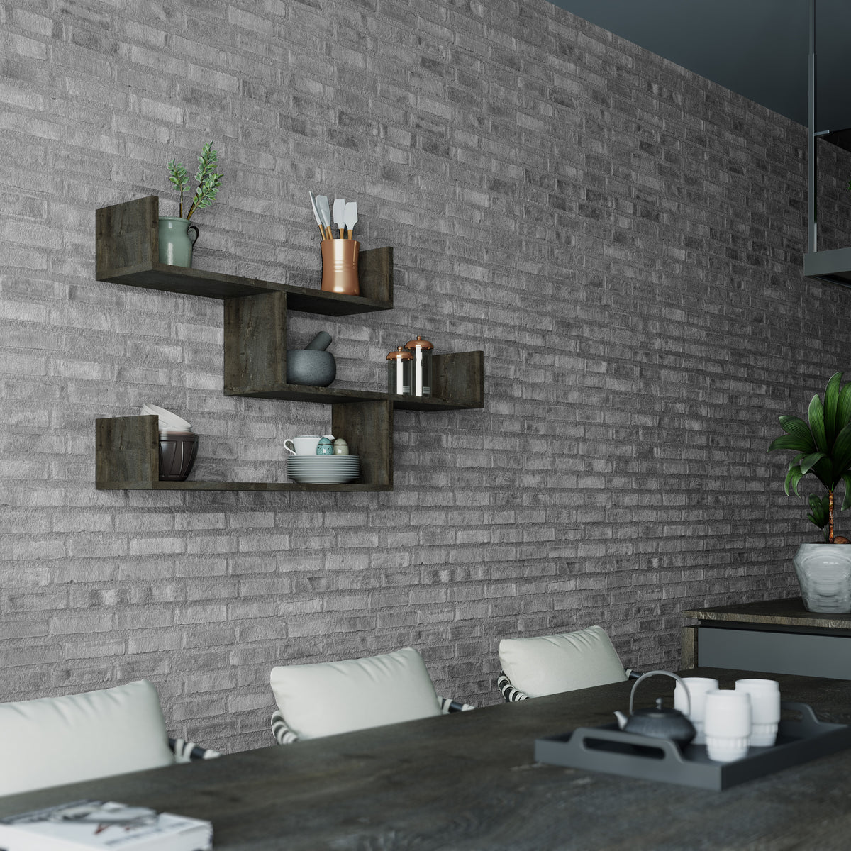 Snerra 119 cm 3-Tier Wall-Mounted Shelf Unit — Dark Coffee, image 2