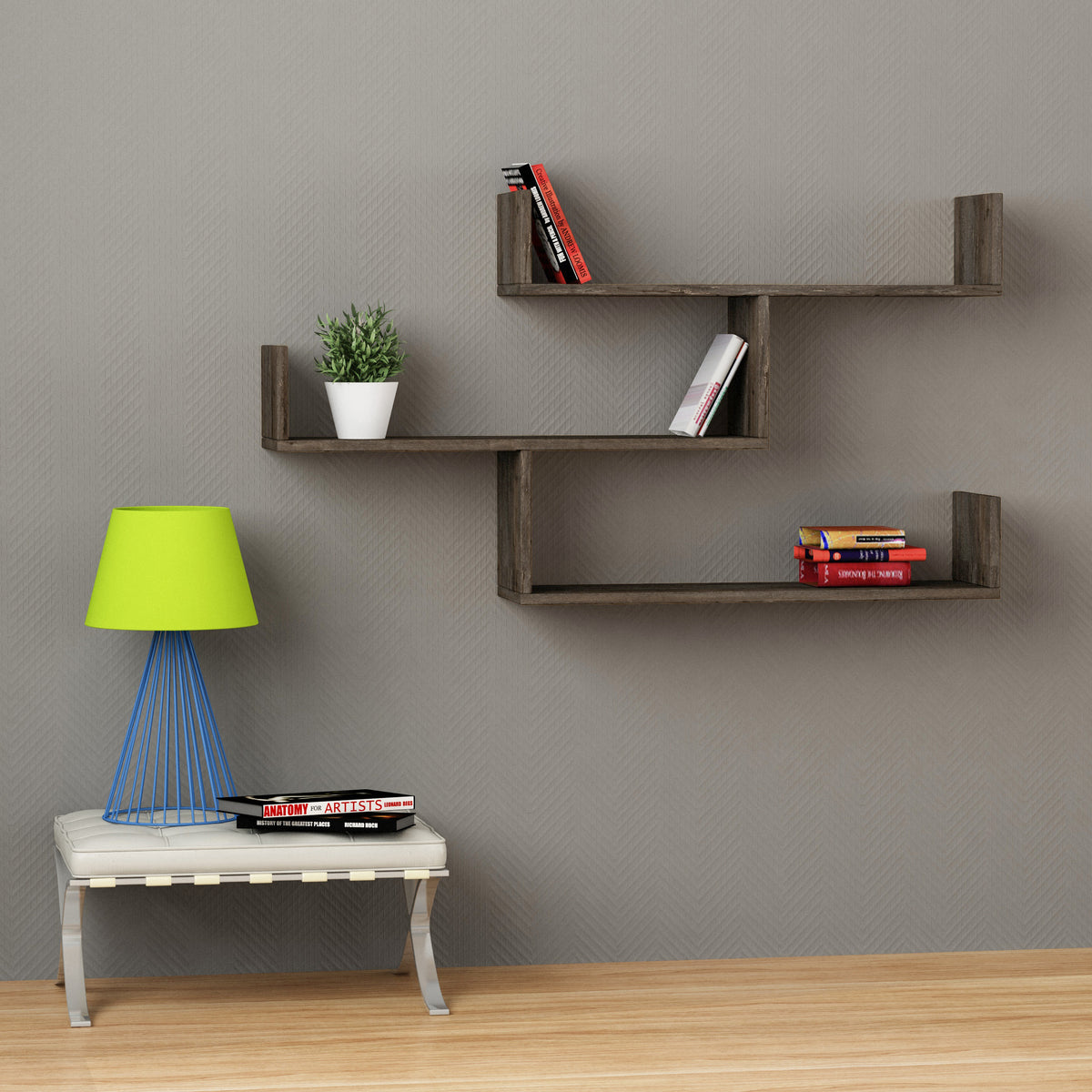 Snerra 119 cm 3-Tier Wall-Mounted Shelf Unit — Dark Coffee, image 1